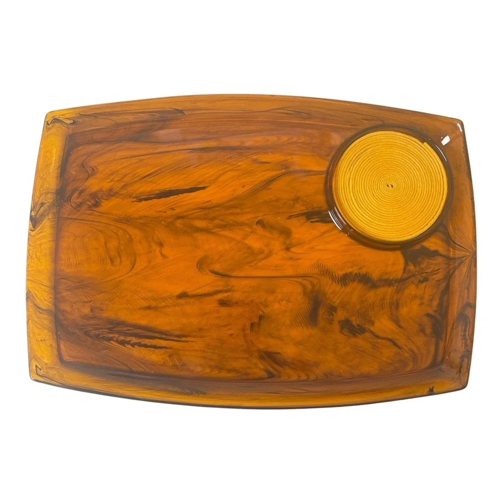 Vintage Mid Century Modern Tortoise Shell Snack Trays with Coaster Set of 4